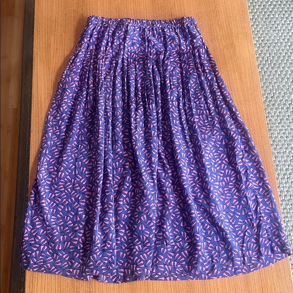 Royal Silk Purple & Pink Printed Silk Midi Skirt, Drawstring Waist, Pockets Sz M